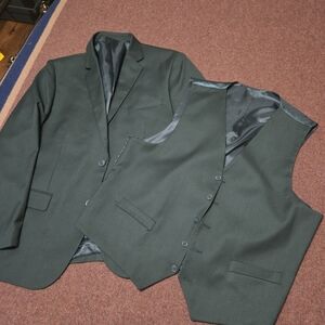 Men's Suit Jacket And Vest Alain Dupetit Forest Green Size 44 See Measurements